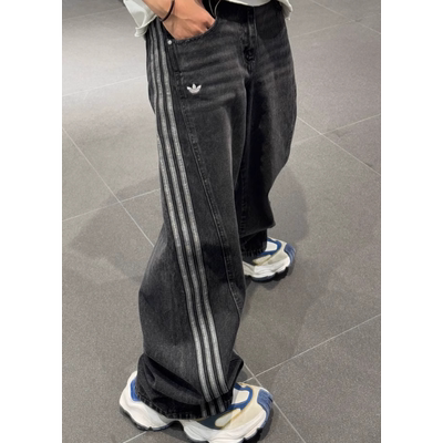 Adidas/阿迪达斯JOGGERS 女子牛仔阔腿运动直筒裤休闲裤JX6865