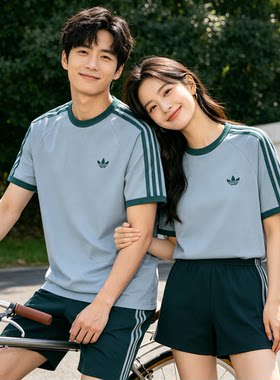 阿迪达斯Adidas三叶草春夏男T恤纯棉吸汗圆领运动短袖KG6321 6322