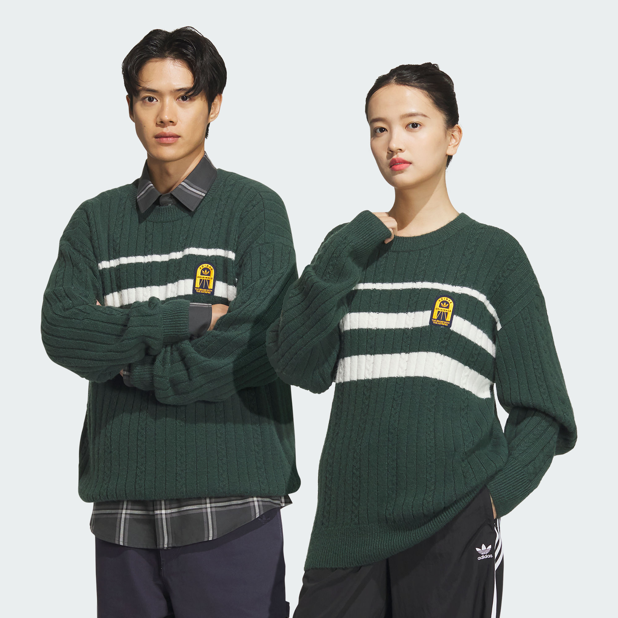 Adidas/阿迪达斯正品情侣款复古学院风运动长袖针织毛衣JC6849