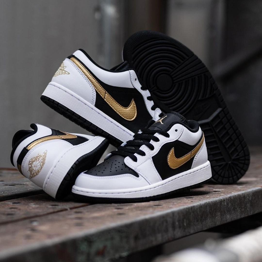 耐克男鞋air Jordan 1 AJ1白黑金钩低帮复古板鞋运动鞋553558-172