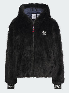 阿迪达斯adidas女装人造毛皮运动连帽夹克外套秋冬新款保暖棉衣