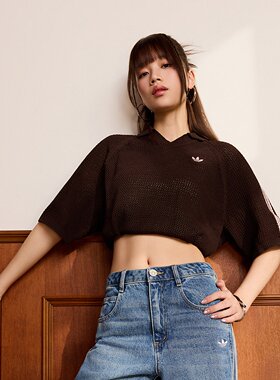 Adidas/阿迪达斯正品女子优雅针织运动半袖V领POLO衫KE0198