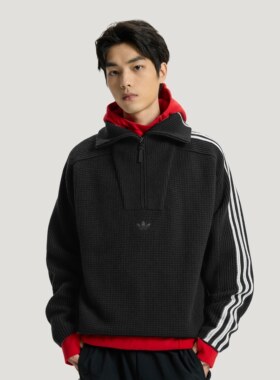 阿迪达斯三叶草男装2026春季新品经典三条纹宽松运动针织衫KS5340