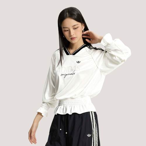 Adidas/阿迪达斯正品女子针织休闲文化抽褶宽松长袖球衣KS2879