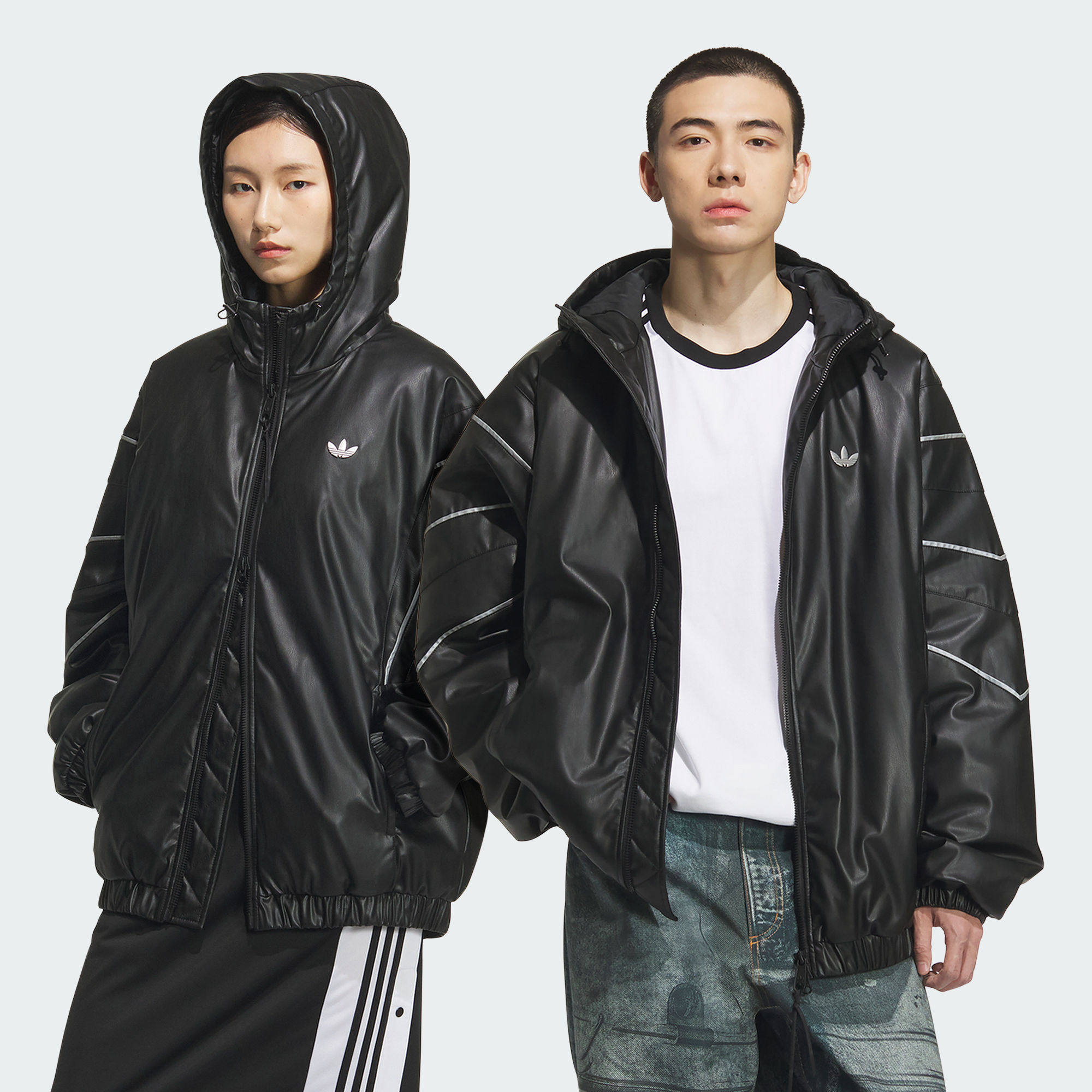 Adidas/阿迪达斯正品情侣款保暖仿皮运动宽松连帽棉服KC2653