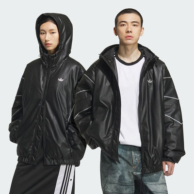Adidas/阿迪达斯正品情侣款保暖仿皮运动宽松连帽棉服KC2653