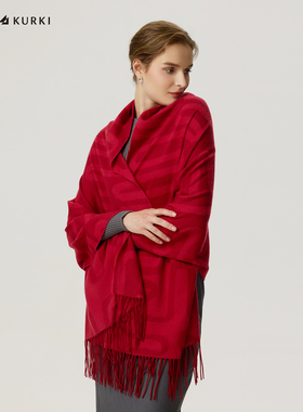 MARJAKURKI玛丽亚古琦纯山羊绒围巾高级感红色披肩外搭女2025新款