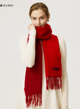 MARJAKURKI玛丽亚古琦红色围巾女冬季双面羊绒围巾轻奢高级感礼物
