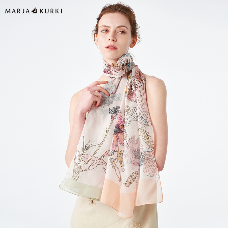 MARJAKURKI玛丽亚古琦纱巾薄围巾礼盒装妈妈款真丝丝巾女2024新款