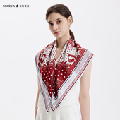 MARJAKURKI玛丽亚古琦双面真丝方巾丝巾桑蚕丝红色围巾送妈妈礼物