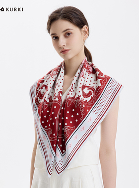 MARJAKURKI玛丽亚古琦双面真丝方巾丝巾桑蚕丝红色围巾送妈妈礼物