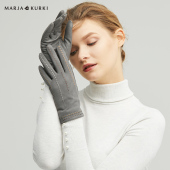 MARJAKURKI玛丽亚古琦时尚 羊皮手套女士冬季 加绒保暖触屏真皮手套