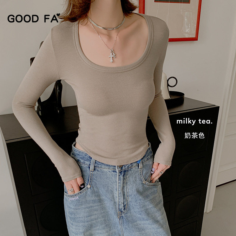 GOOD FA绒绒软糯莫代尔打底衫女加长袖大U领打底百搭学院风t恤女