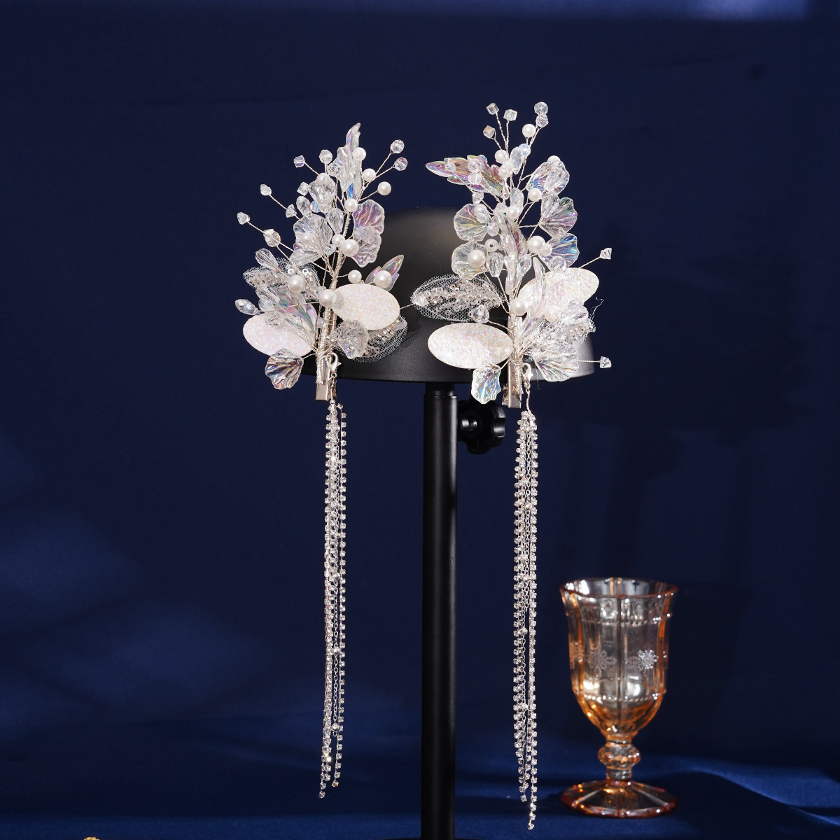 新娘头饰新款手工水晶花朵流苏