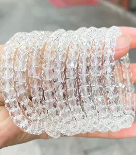 天然白水晶切面车轮珠手链