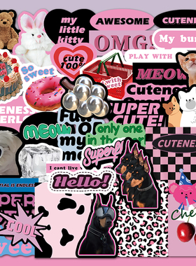 粉紫色字母ins风爱心兔子贴纸杜宾狗猫咪笔记本电脑ipad手机壳贴