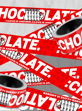 长条潮牌红色污兔fr2胶带贴纸：chocoolate.光滑面行李箱滑板防水