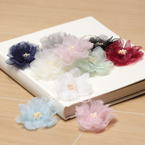 芙蓉纱花 服装辅料胸花材料仿真假花朵 直径5厘米