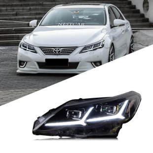 LED鱼骨大灯日行灯流水转向灯 锐志飞机大灯总成改装 适用于10 13款