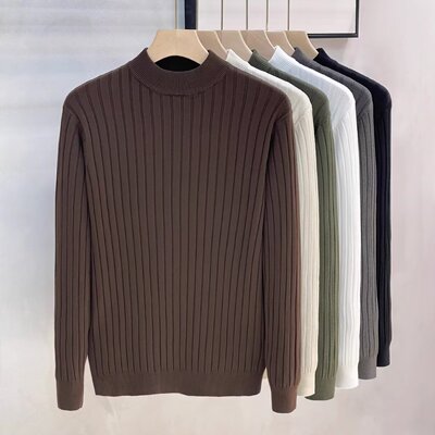 秋冬季男士针织衫毛衣打底衫韩版时尚修身百搭青年纯色半高领上衣
