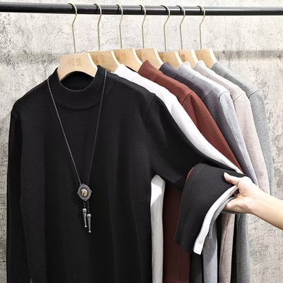 柔糯不起球！秋冬季新品半高领打底衫男简约纯色套头保暖内搭毛衣