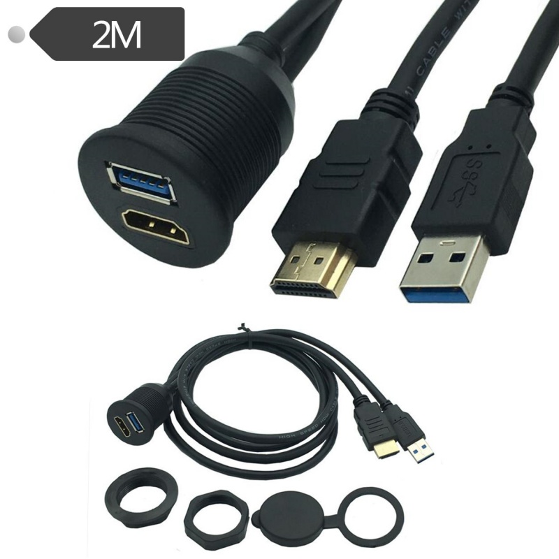 汽车摩托车船舶仪表板带支架USB3.0 +HDMI高清公对母防水 2米