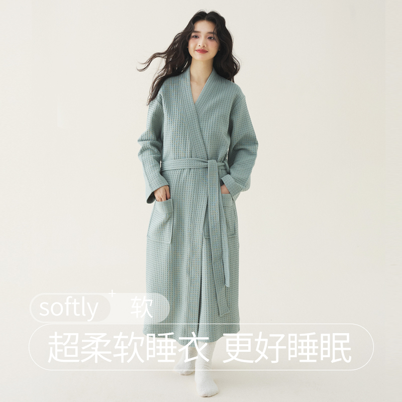 女士浴袍纯棉华夫格新四季款睡袍