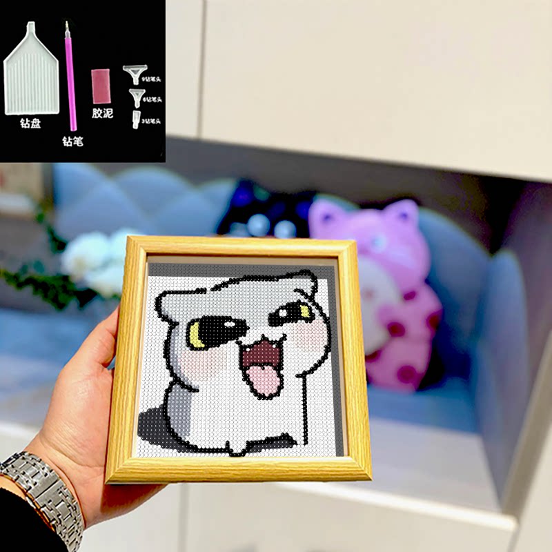 呆猫八条钻石画diy手工创意卡通动漫新款粘贴益智玩具木框拼豆Q版