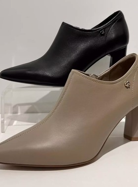 COMELY康莉2025秋新款专柜正品羊皮深口粗高跟时尚女单鞋KYQ56560