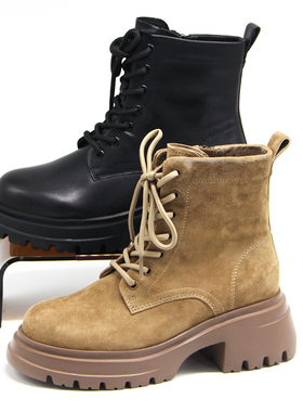 BASTO百思图2023冬新款专柜正品侧拉链高跟马丁靴粗跟女短靴VWB05