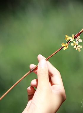桂花竹枝 热缩花簪竹子发簪古风女高级感日常盘发新中式步摇钗子