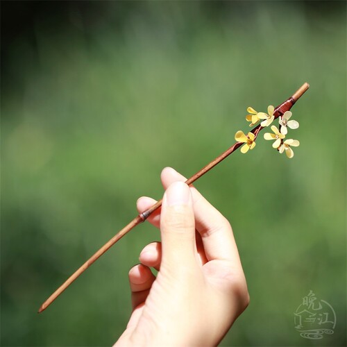 桂花竹枝木质发簪新中式国风步摇