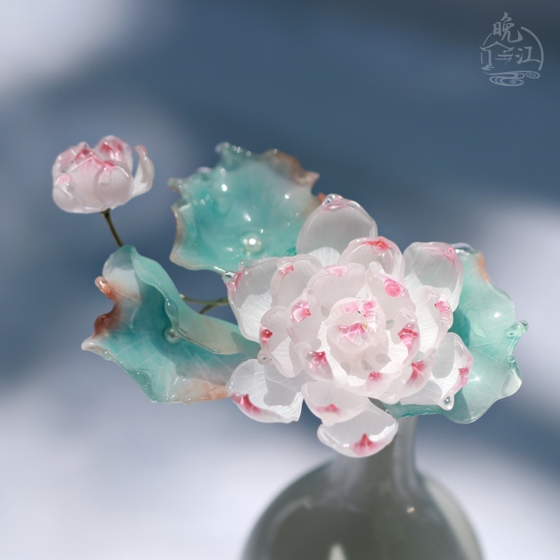 芙蕖热缩荷花花簪发簪u型新中式