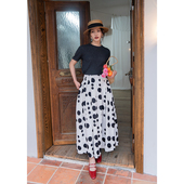 断码 高腰优雅百褶裙 清仓 大摆裙亚麻混纺A字波点半裙 Ching