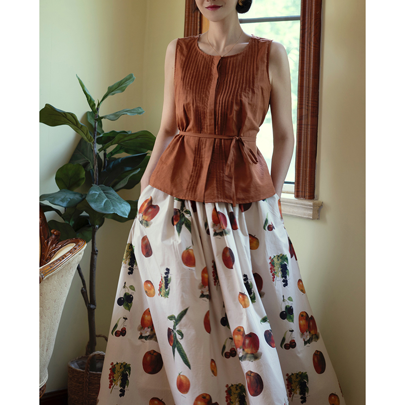 棉布A字大摆裙印花长裙