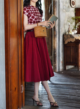 Chings复刻1980年代工装高腰大摆裙 梨形身材显瘦赫本风A字裙半裙