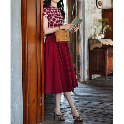 Chings复刻1980年代工装高腰大摆裙 梨形身材显瘦赫本风A字裙半裙