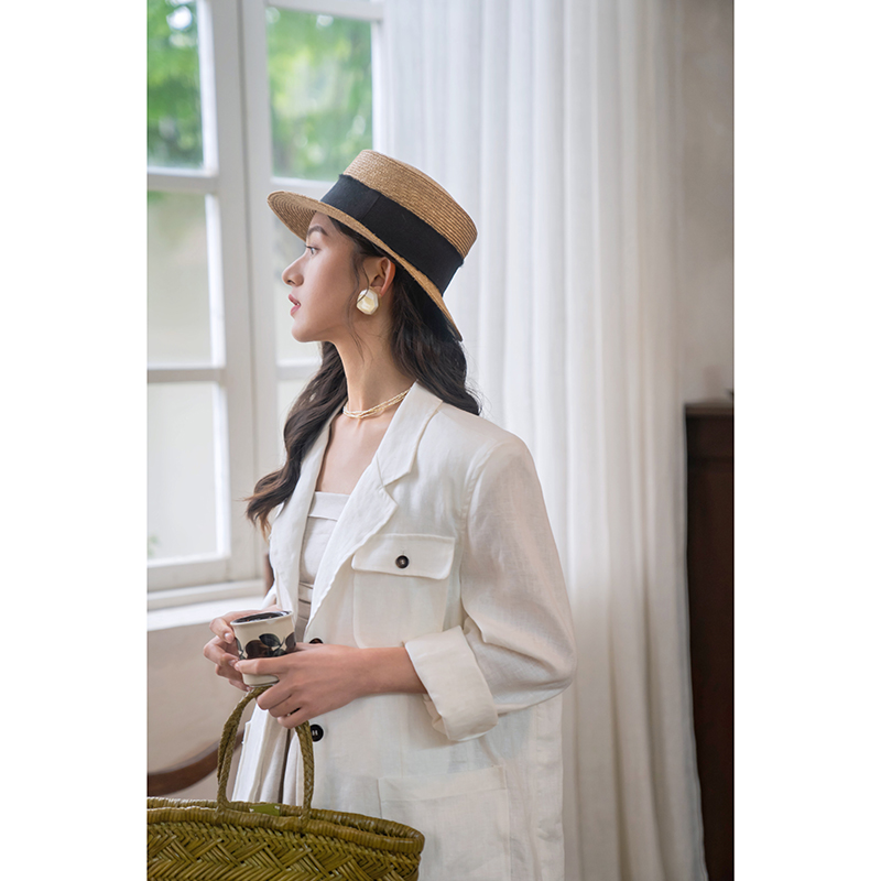 亚麻小垫肩春夏显瘦西装外套通勤