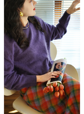 Chings 法式复古圆领针织衫 彩色多巴胺云感羊绒羊毛拉毛套头毛衣