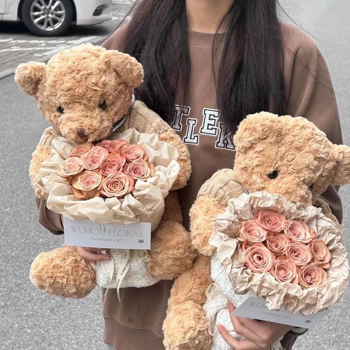 日本品质泰迪小熊玩偶公仔永生玫瑰花束生日礼物送女生朋友闺蜜