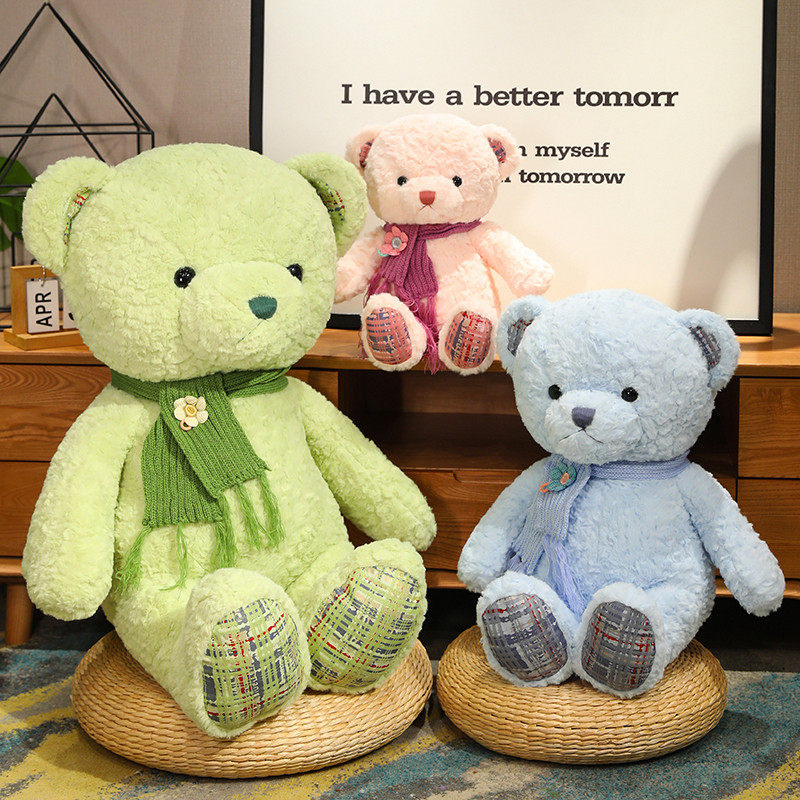 日本品质大号围巾小熊毛绒公仔女孩床上抱睡泰迪熊娃娃长抱枕礼物