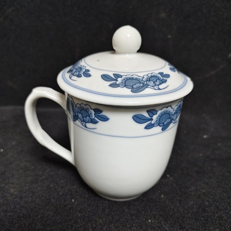 景德镇老厂瓷文革高温青花釉下彩双梨花办公杯芙蓉花马克杯茶杯