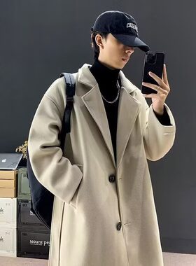 男款慵懒风韩版潮流百搭宽松格子毛呢夹克上衣春秋季盐系外套