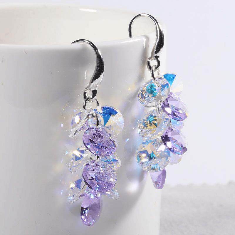 锌合金耳饰 女超闪耳环气质时尚浅紫色多层圆片彩色耳坠仙女百搭