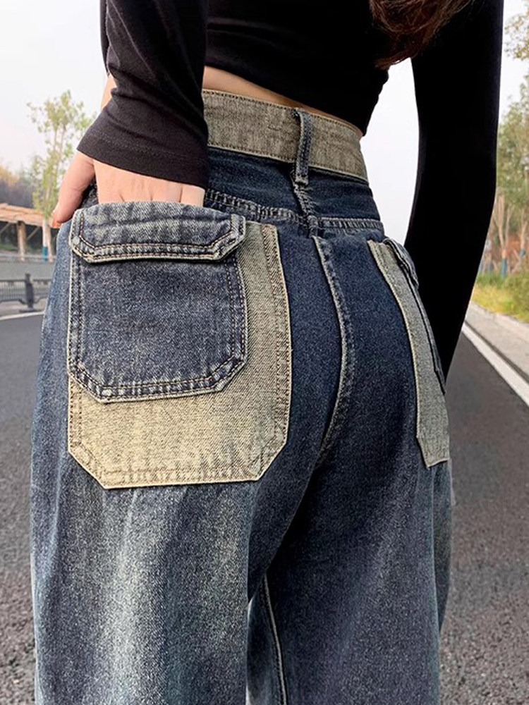 清仓断码牛仔裤女秋季2025新款欧货潮牌高腰阔腿裤复古春秋直筒裤