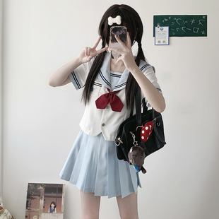 收腰款【盛夏】原创正版JK制服裙短袖校供春夏款水色基础款水手服