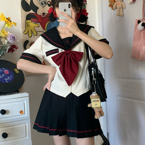 花见森原创【百谷私立】米色公主线收腰水手服女jk制服校供黑色