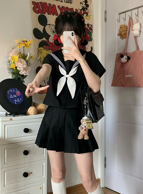 关西襟基础水手服正版中间服蝴蝶结黑三本白身纯黑色JK学生制服