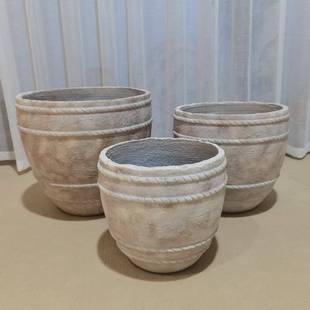 新中式 饰品创意圆缸花器 水泥落地大花瓶家居样板间酒店售楼处软装