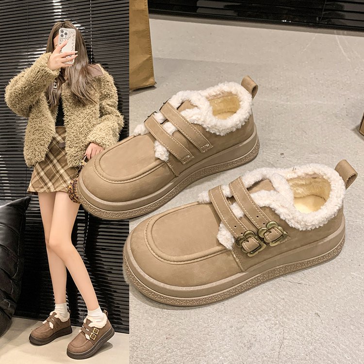 秋冬加绒乐福鞋女鞋2025新款爆款冬季一脚蹬豆豆二棉毛毛鞋勃肯鞋